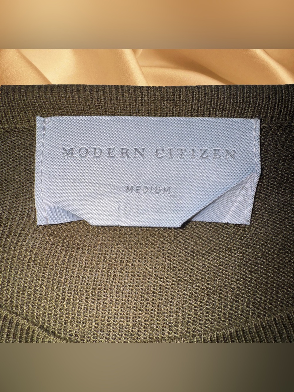Modern Citizen Long Sleeve Wrap Around Tie Top, Knit Olive Green Size Medium - Picture 12 of 15
